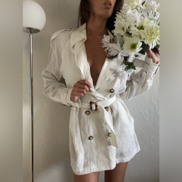 STONE COLD FOX SMITH LINEN TRENCH FOR LOVE LEMONS ZARA WEDDING BRIDAL BRUNCH - Picture 8 of 10